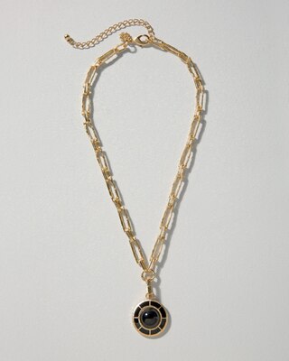 Goldtone & Black Pendant Necklace