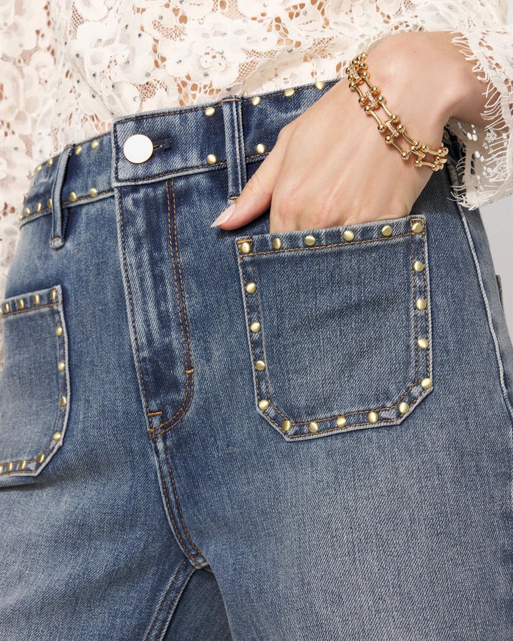 Studded High Rise Bootcut Jean click to view larger image.