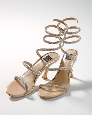 Neutral Embellished Wrap High Heel Sandals