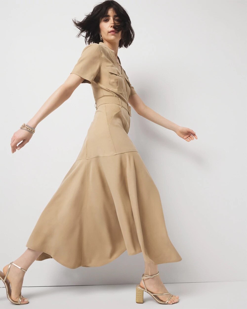 White House Black Market Petite Short-Sleeve Utility Shirt Dress