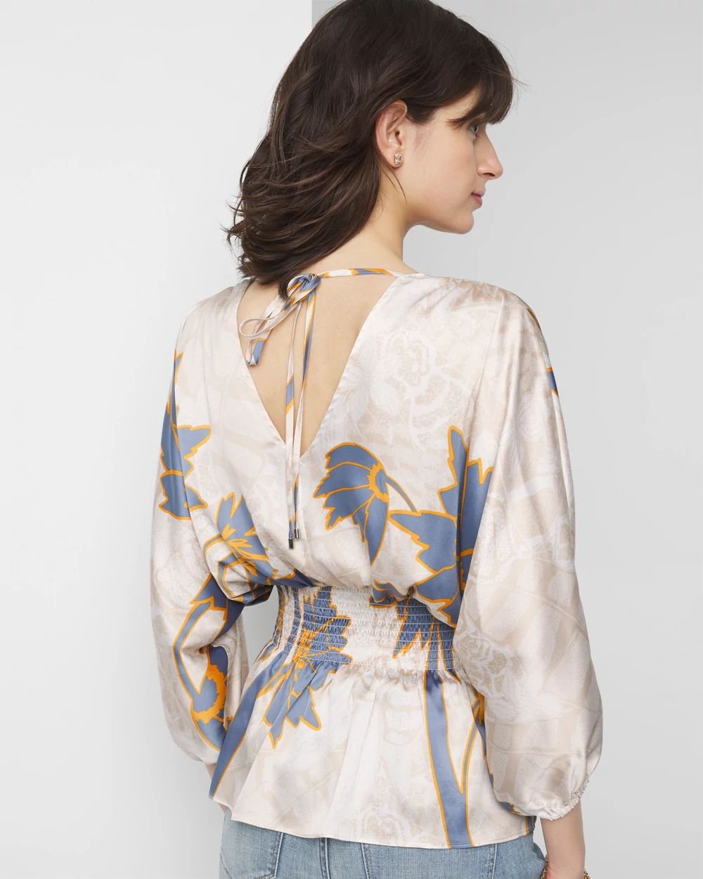 3/4 Sleeve Smocked Waist Kimono click to view larger image.