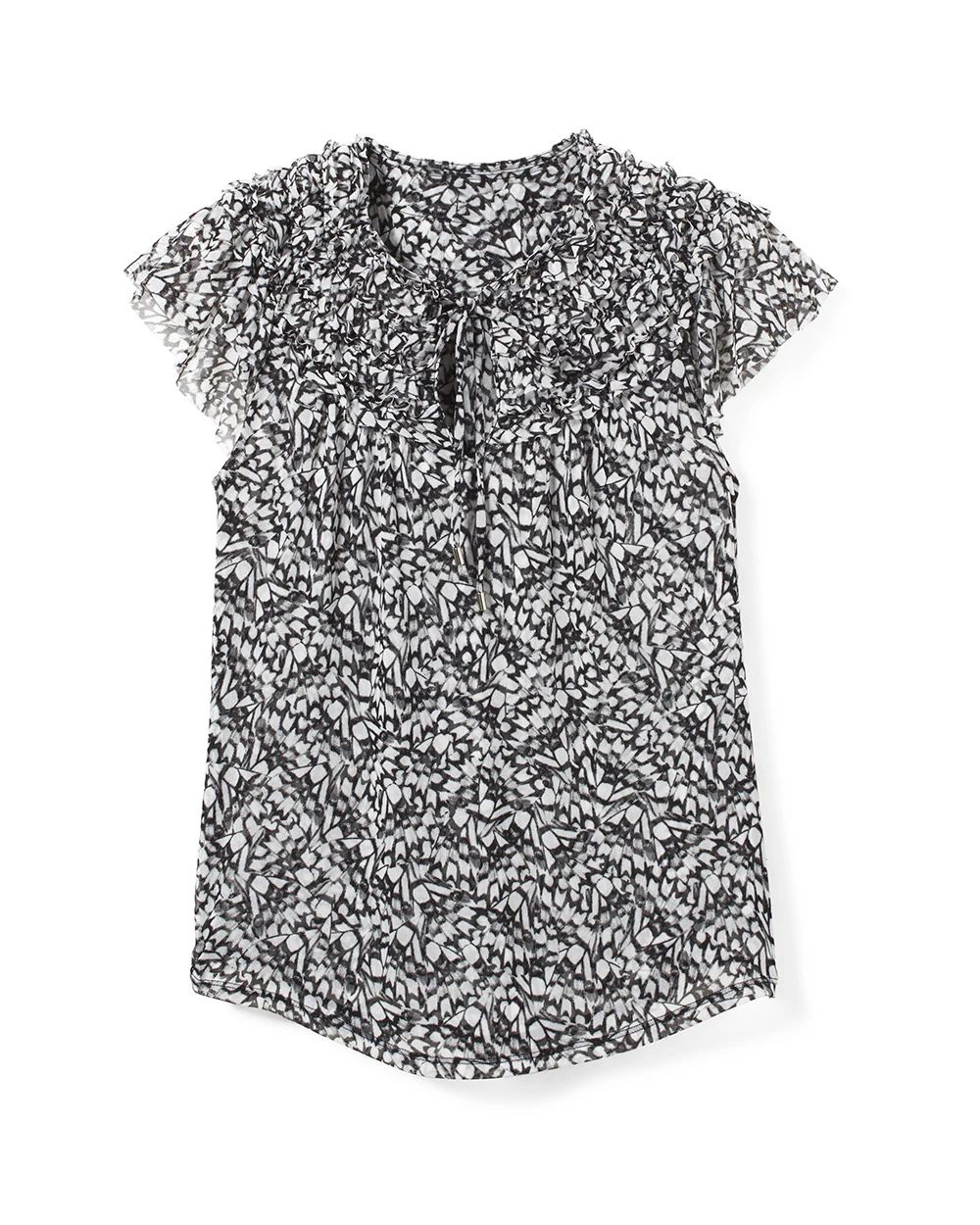 Short-Sleeve Mesh Tie-Neck Top