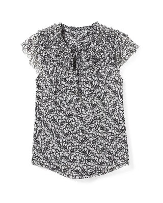 Short-Sleeve Mesh Tie-Neck Top