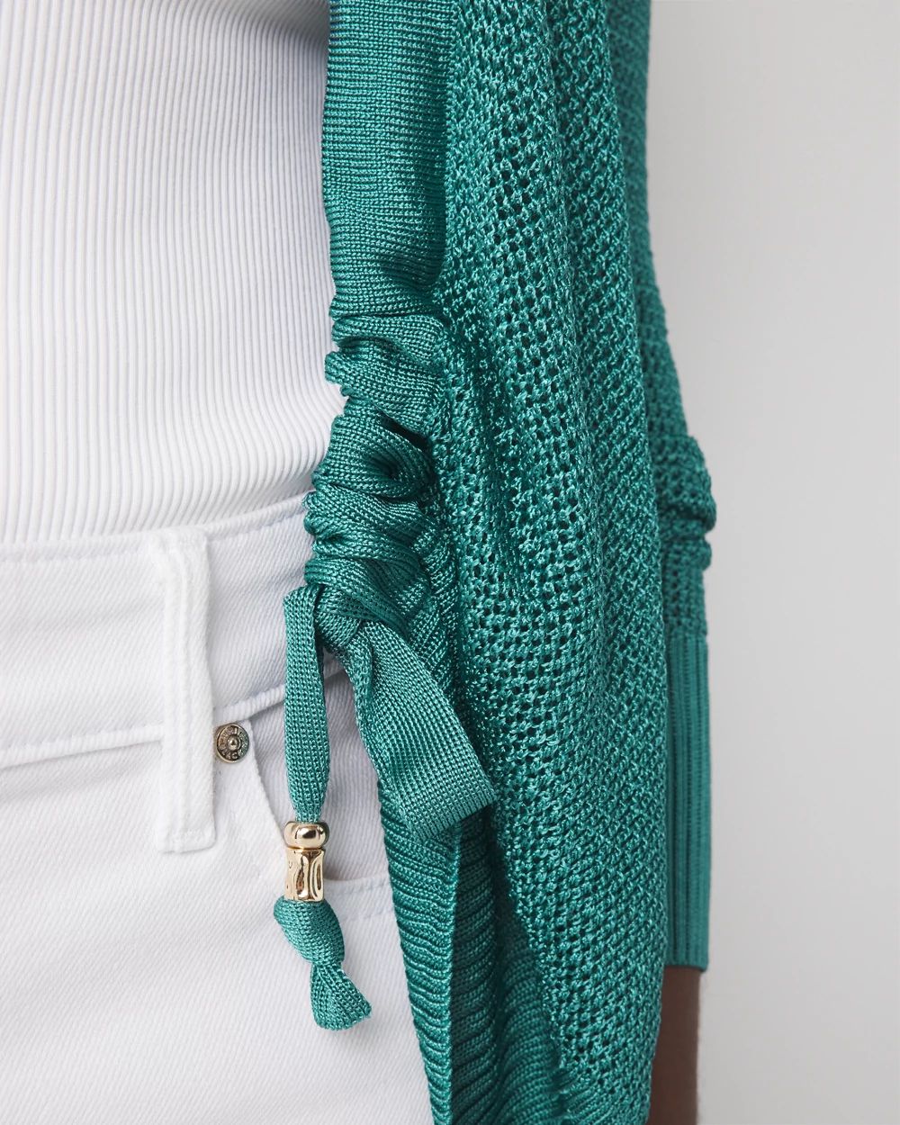 Mesh Cinched Cardigan Sweater click to view larger image.