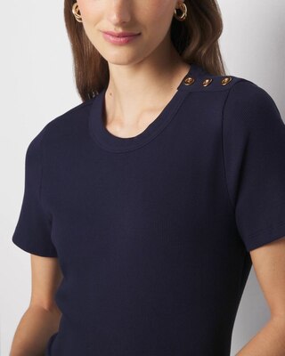 WHBM® FORME Ribbed Stretch Button Shoulder Tee click to view larger image.