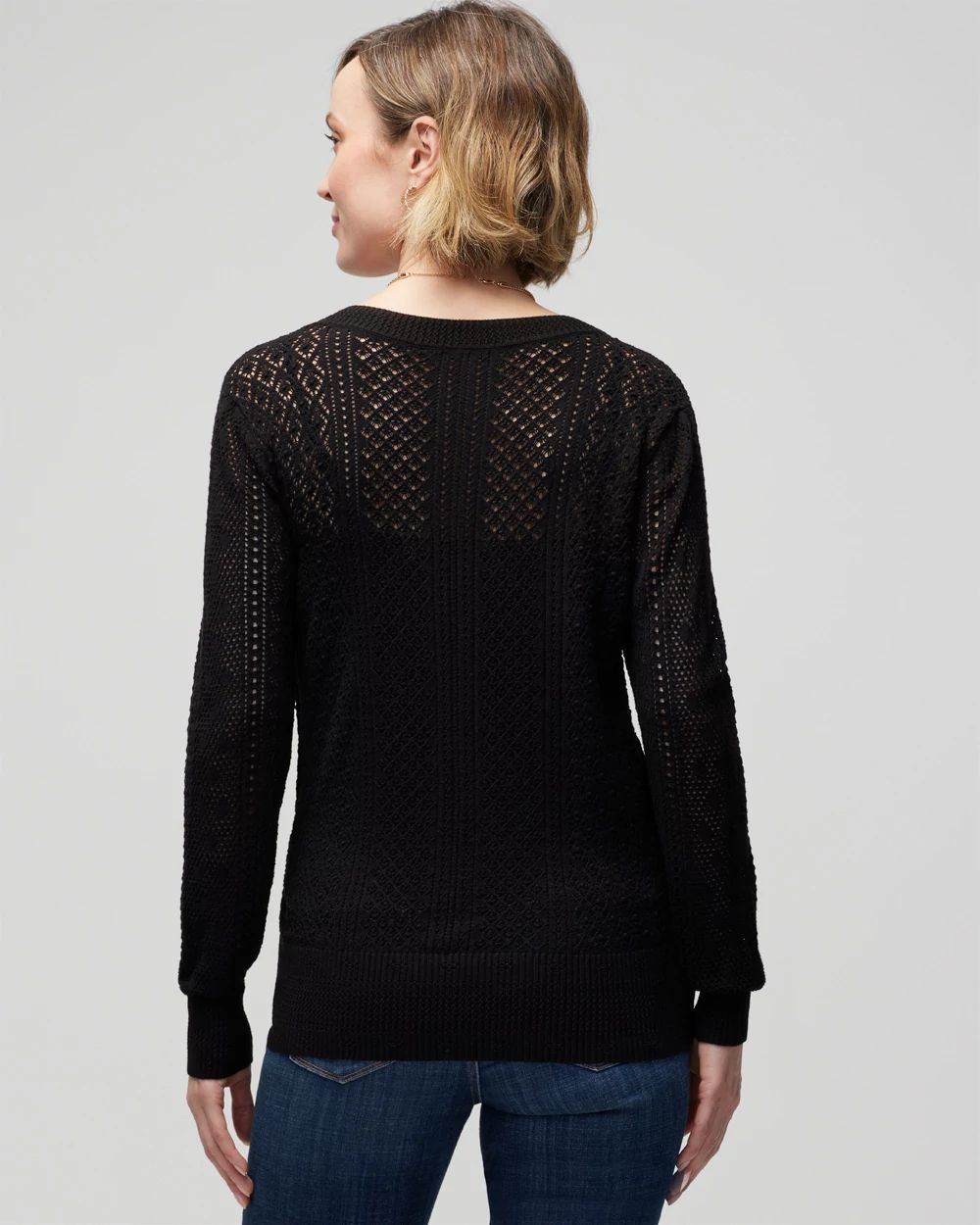 Long Sleeve Pointelle V-Neck Pullover
