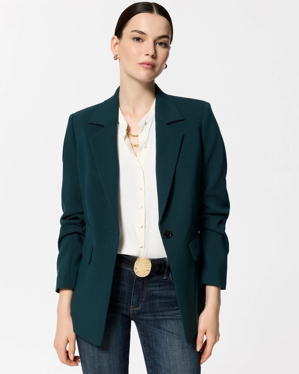 Luxe Stretch Ruched Sleeve Blazer