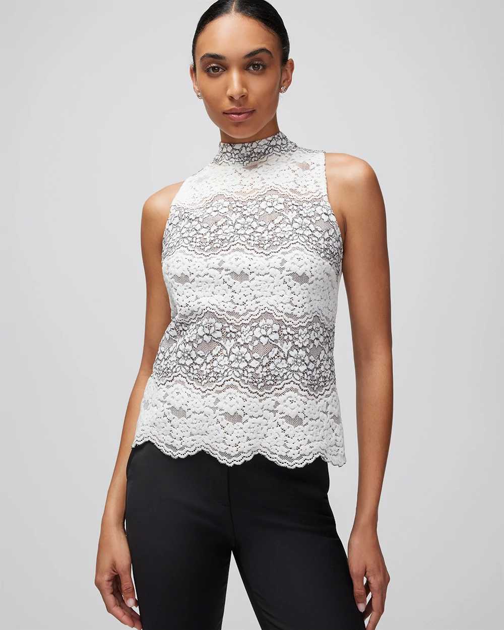 White lace mock neck top sale