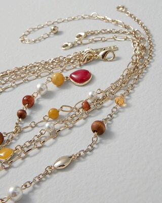 Wood & Sienna Beaded Multi-Strand Long Necklace