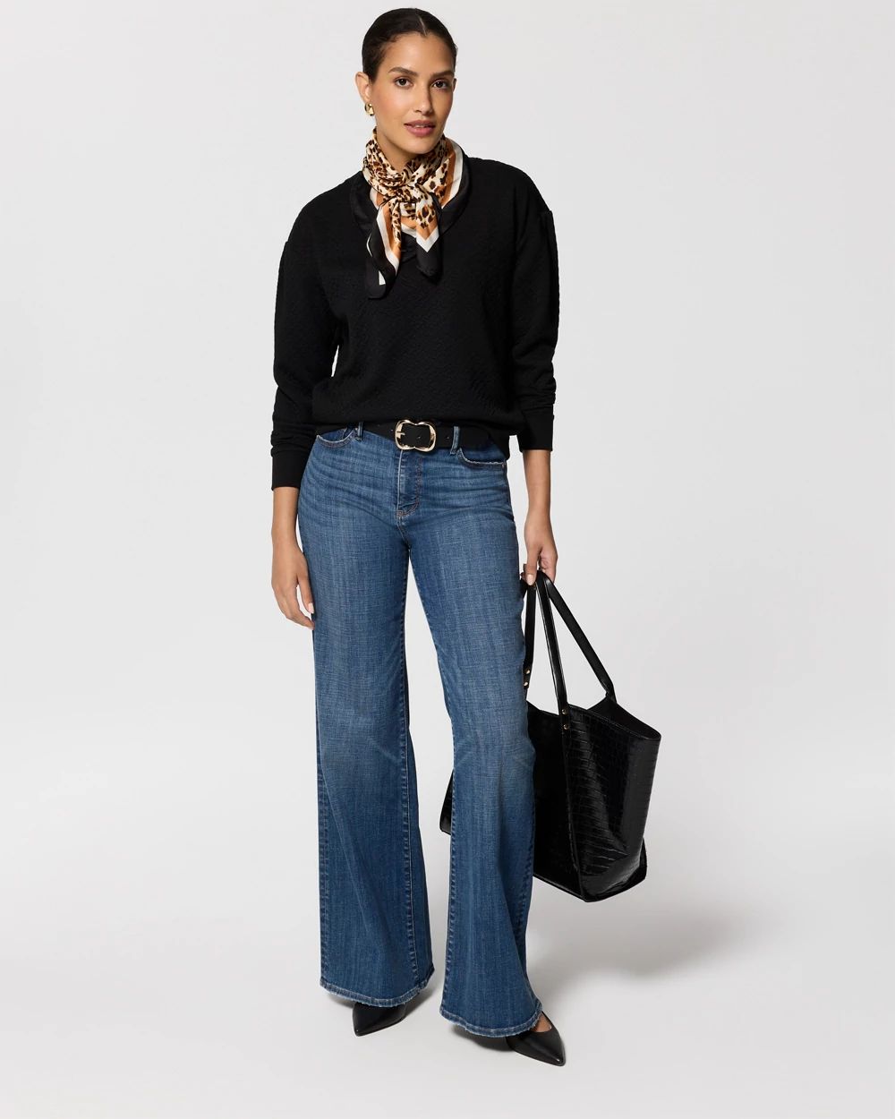 Pleated Drop Shoulder Pullover Sweater click to view larger image.