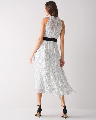 Sleeveless Flock-Dot Ruffled Midi Dress