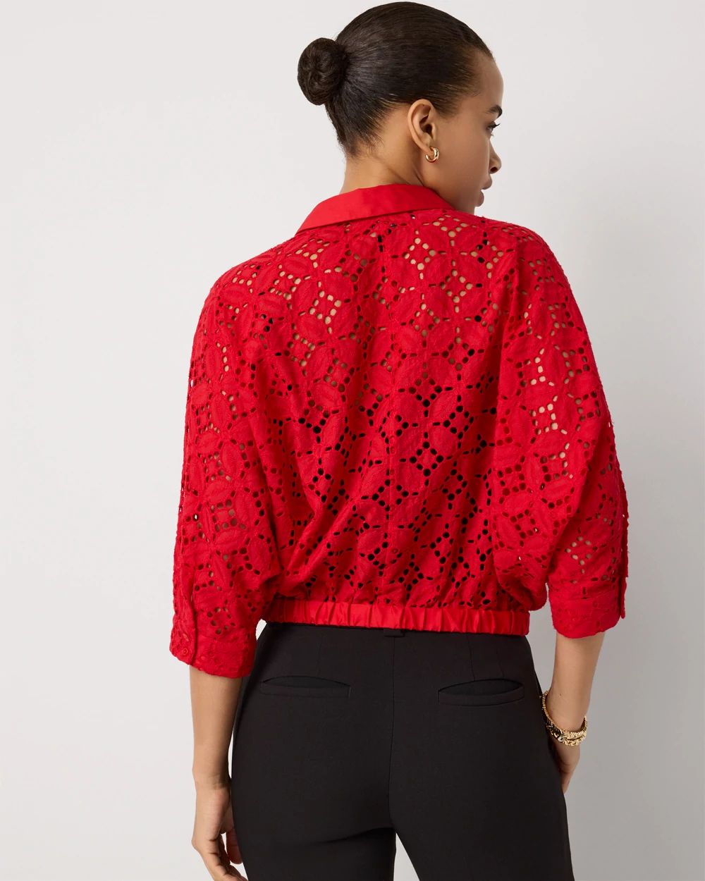 Eyelet Button Front Cotton Shirt