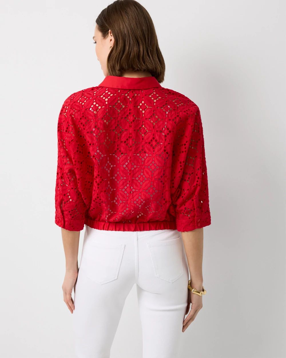Eyelet Button Front Cotton Shirt