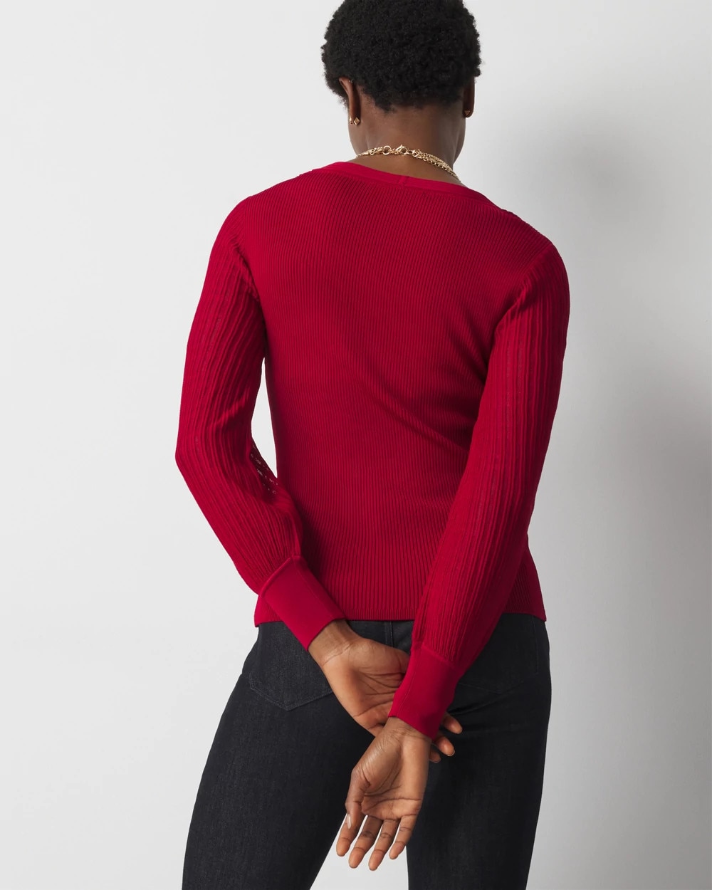 Sheer Sleeve V-Neck Sweater