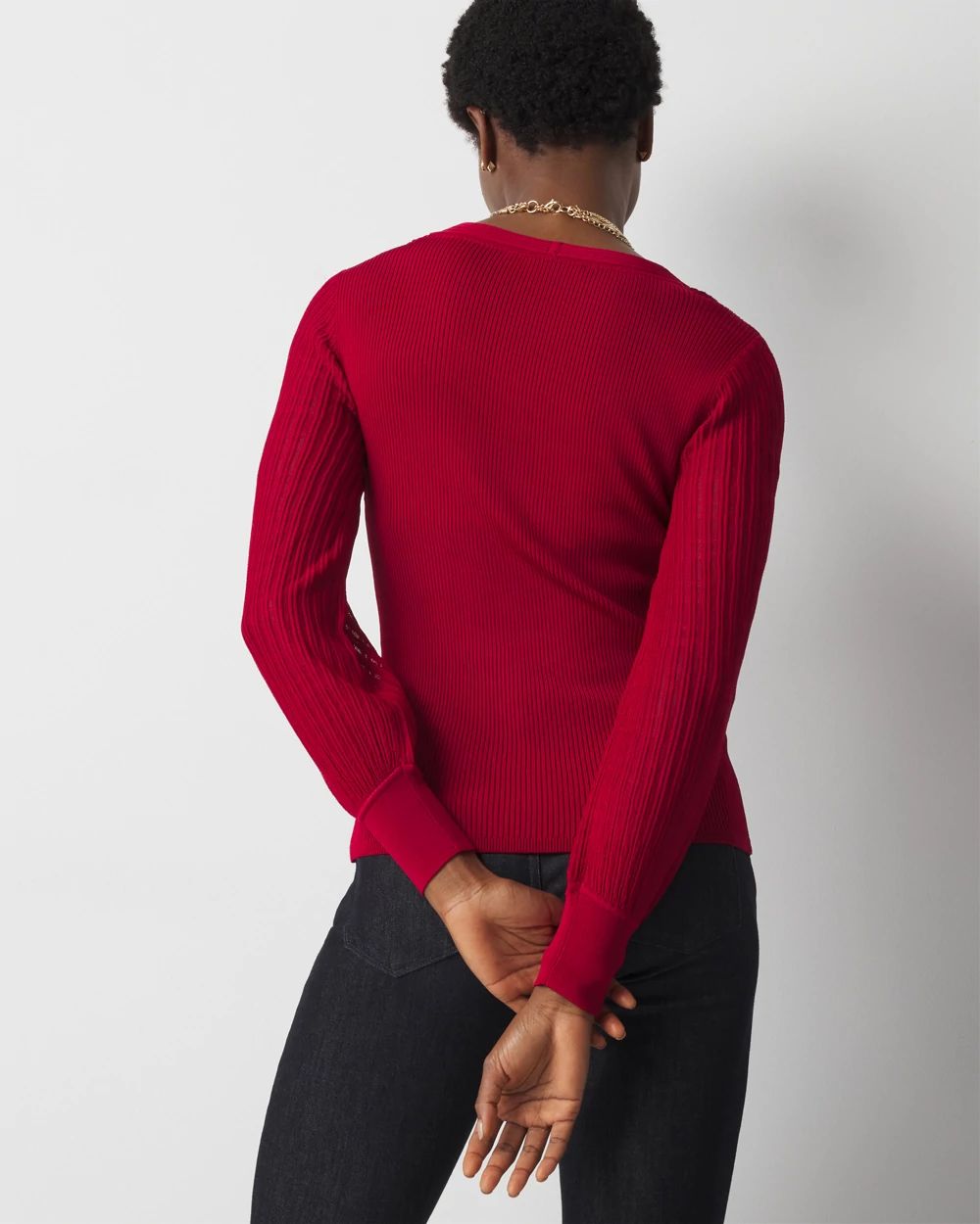 Sheer Sleeve V-Neck Sweater click to view larger image.