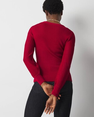 Sheer Sleeve V-Neck Sweater click to view larger image.