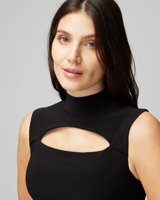 Petite Sleeveless Mockneck Cutout Matte Jersey Midi Dress