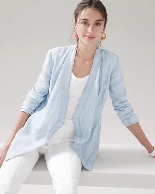 Drape-Front Roll-Sleeve Jacket