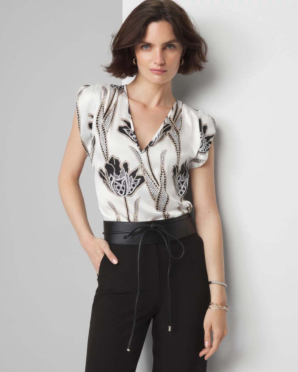 V-neck Ruched Shoulder Shell Top