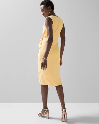 Sleeveless Draped Slub Sheath Dress