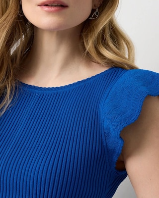 Flutter Sleeve Ribbed Pullover Sweater click to view larger image.