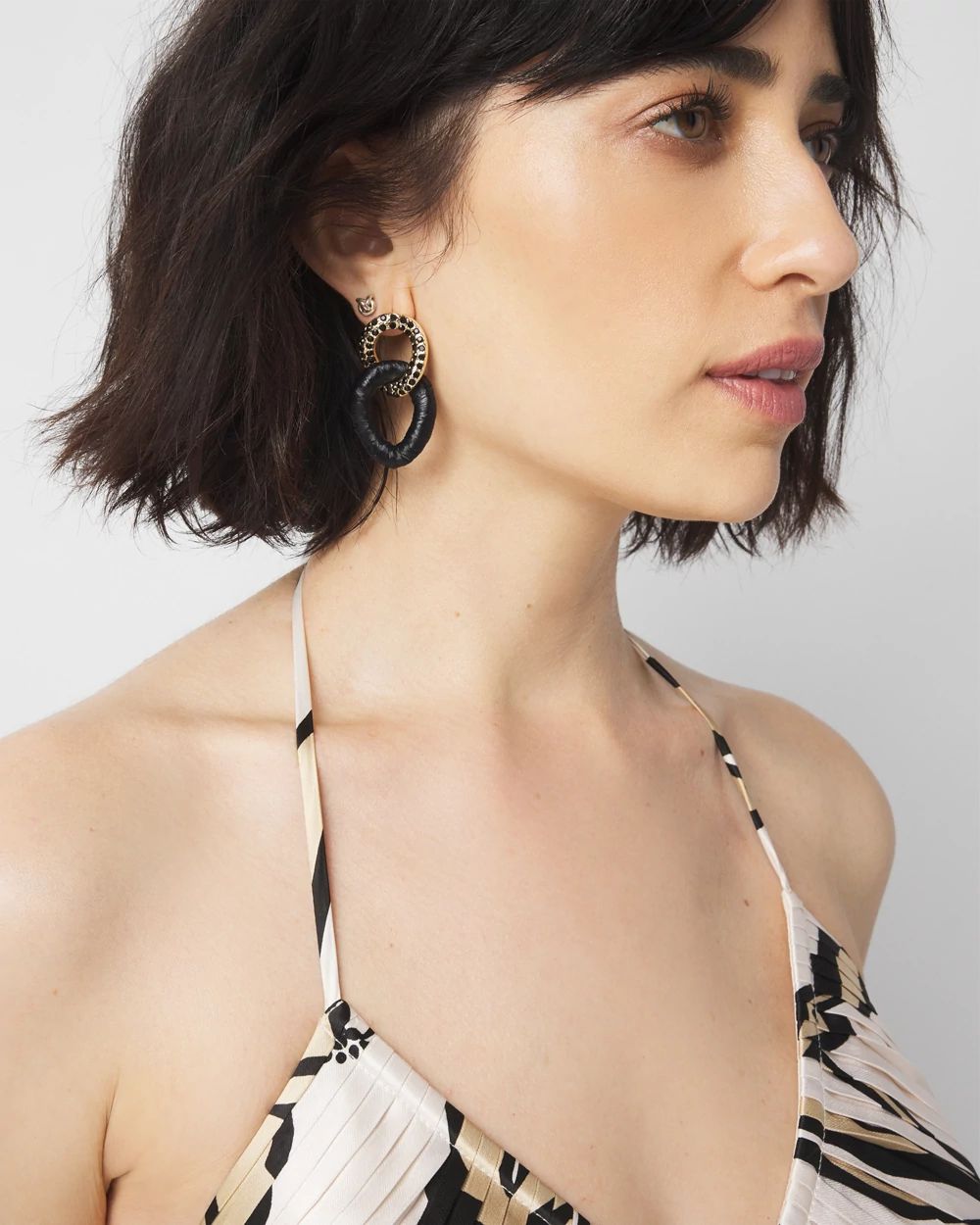 Black Raffia + Crystal Drop Earrings