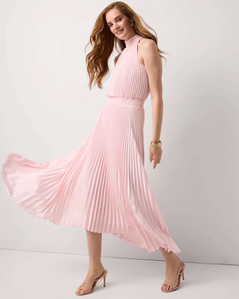 Pleated Midi Halter Dress