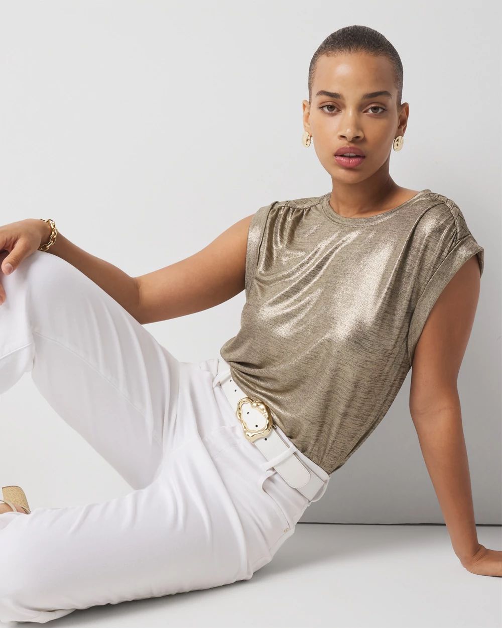 Gold Foil Braided Shoulder Tee