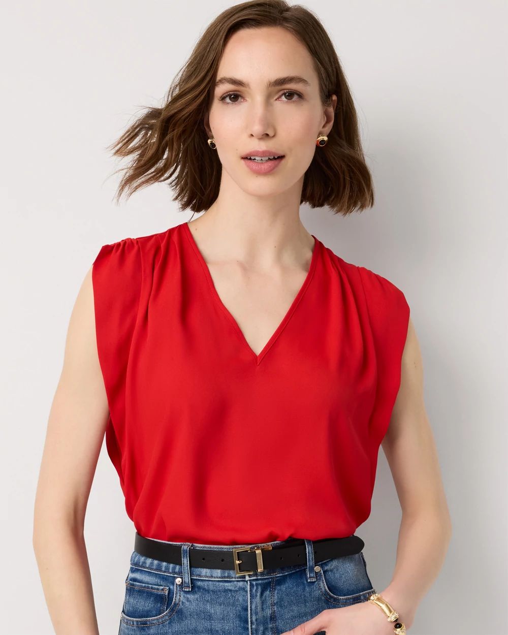 Ruched Shoulder Crepe Shell