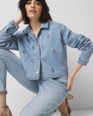 Petite Embellished Denim Shacket click to view larger image.