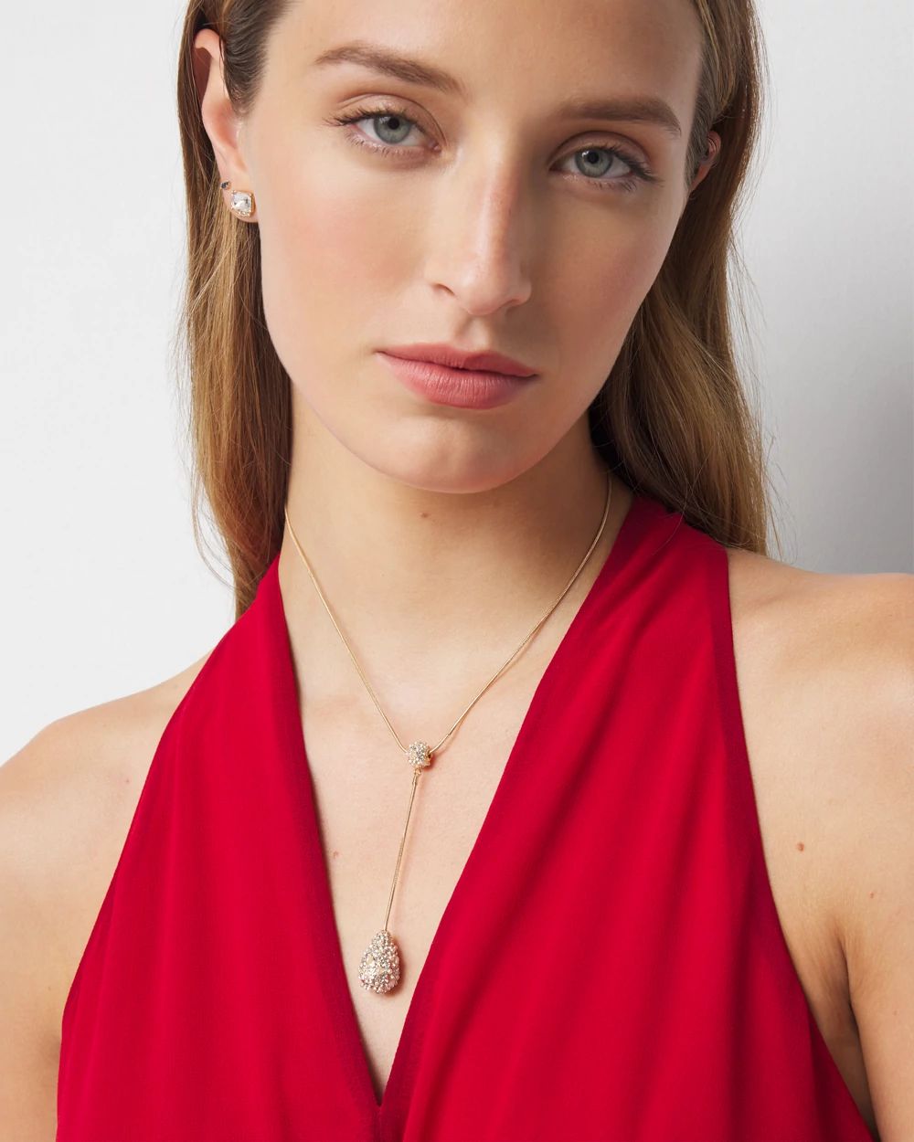 Glass Pearl Pave Y Necklace