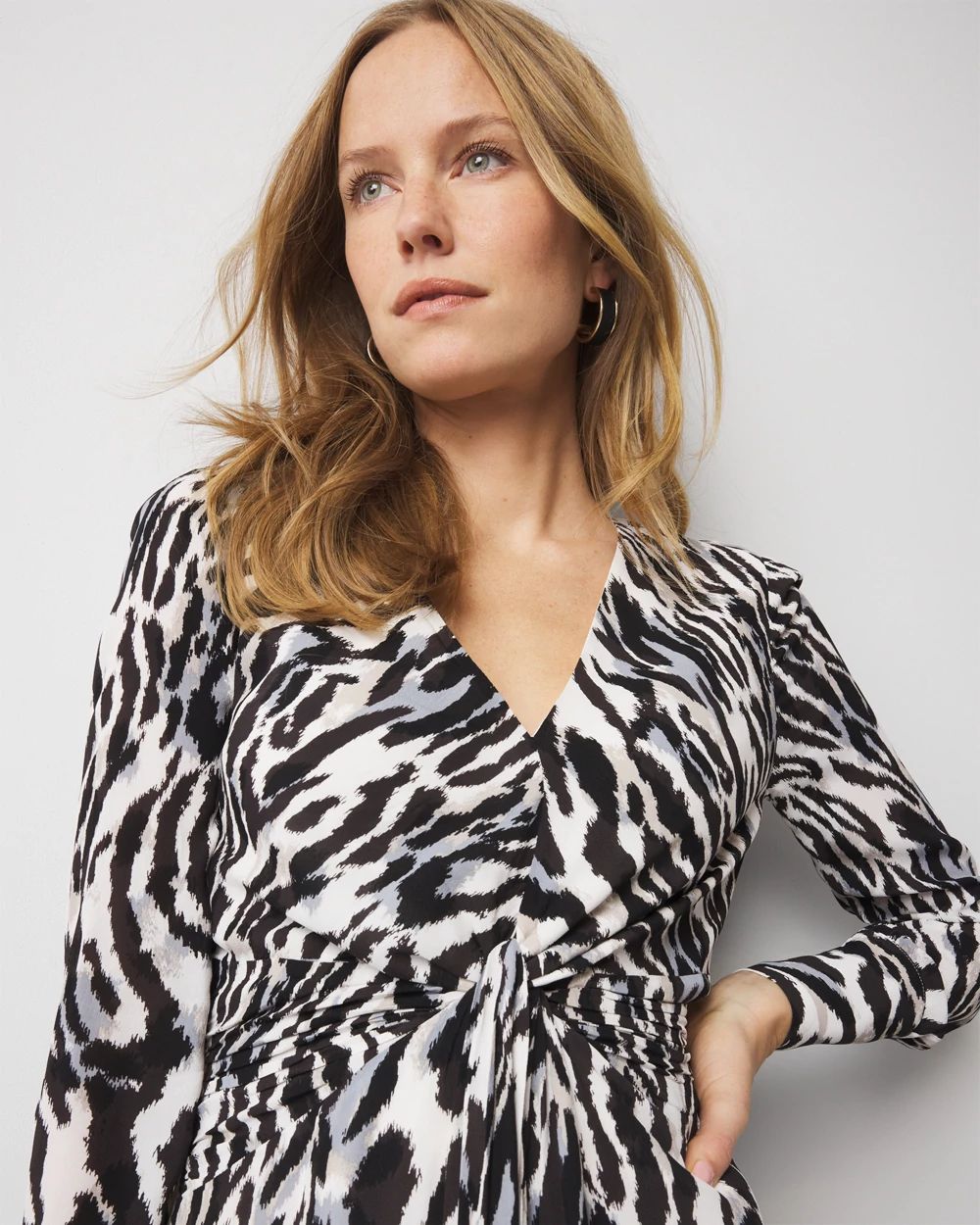 Animal Print Twist-Front Midi Dress