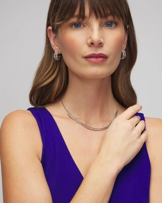 Silver Baguette Huggie Earrings