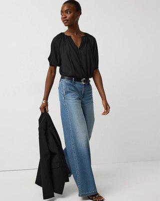 Elbow Sleeve V-neck Blouse click to view larger image.