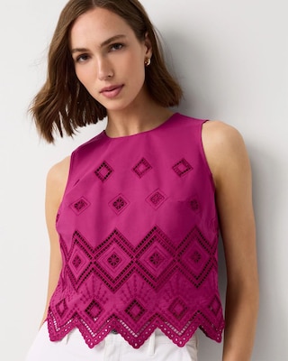 Embroidered Poplin Cropped Top