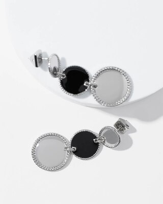 Silver + Black Disc Drop Earrings click to view larger image.