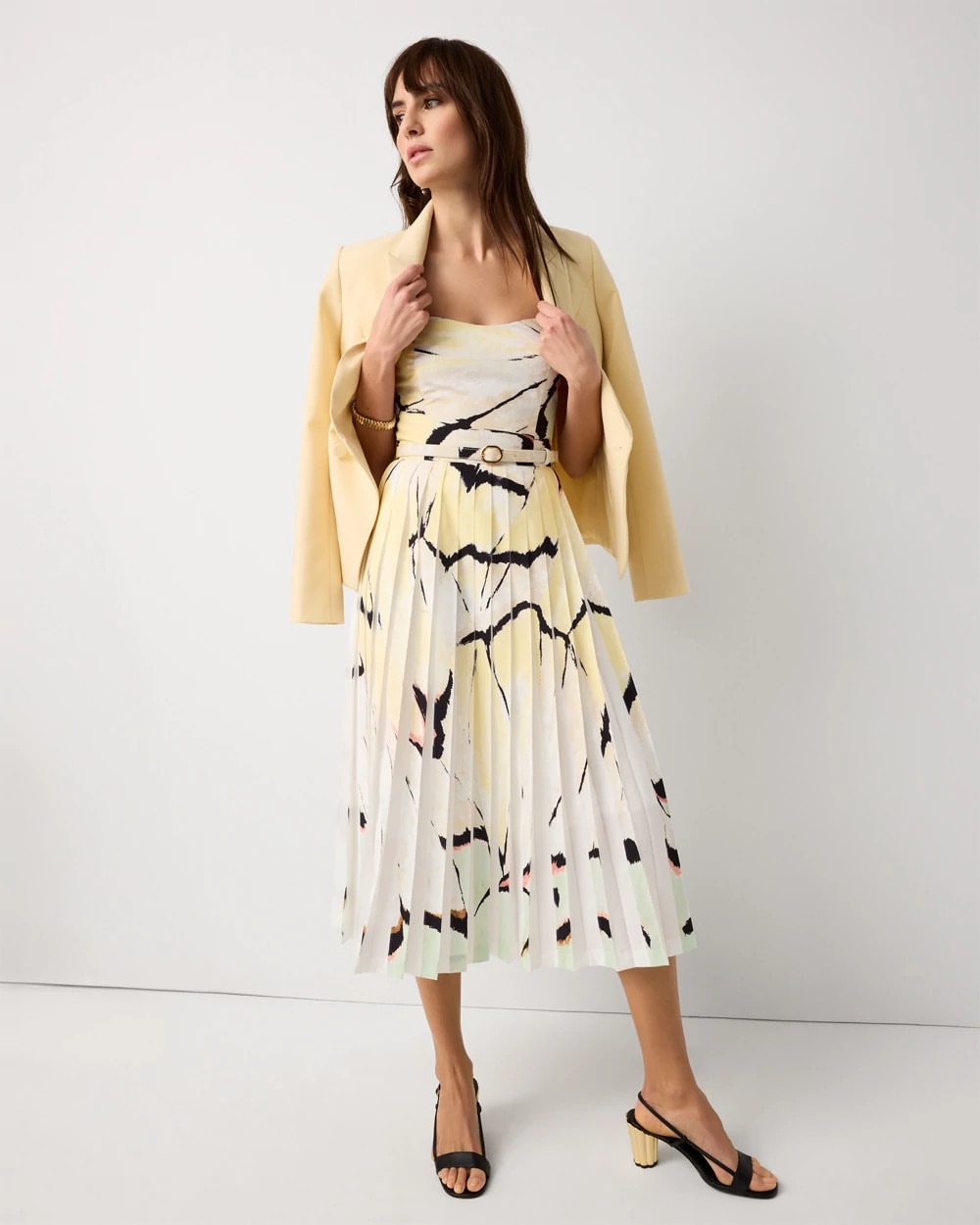 Pleated Strapless Midi Dress