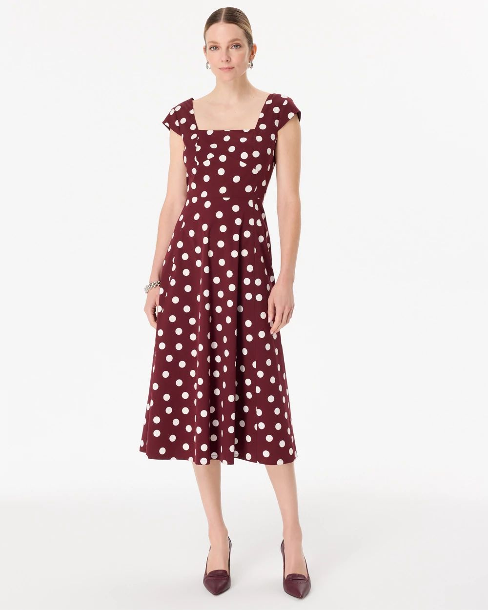 Petite Fit + Flare Poplin Midi Dress