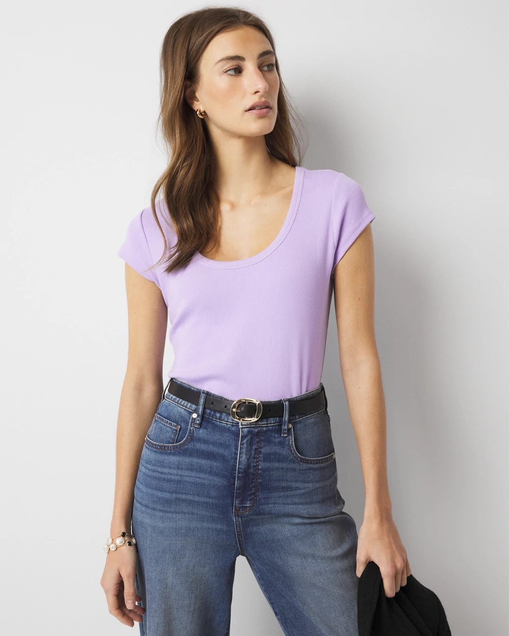 WHBMFORME™ Ribbed Stretch Scoop Neck Tee