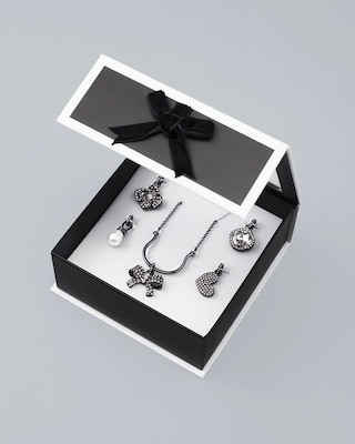 Bow, Heart & Rose Charm Necklace Gift Set