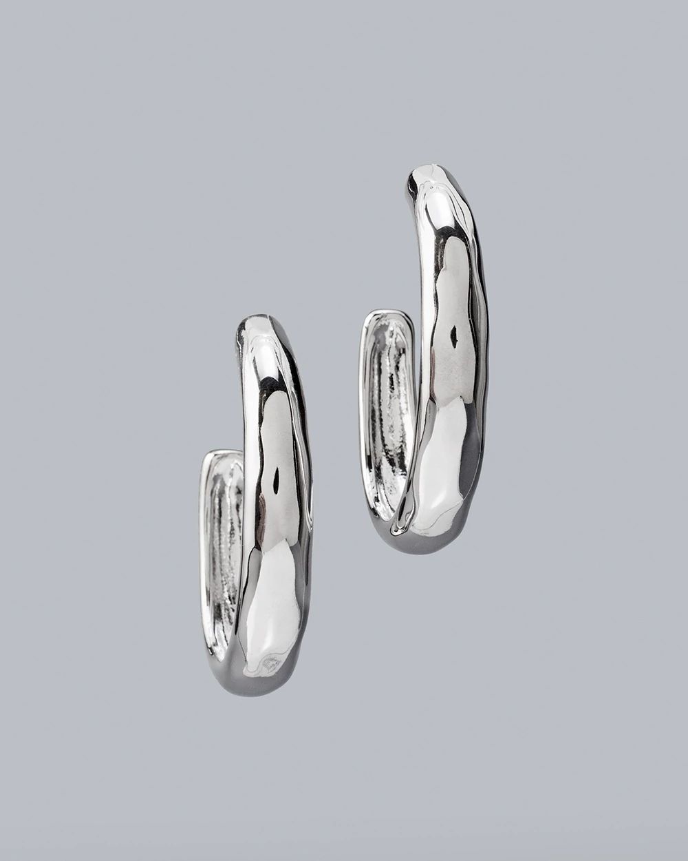 Silvertone Hammered Oval Hoop Earrings