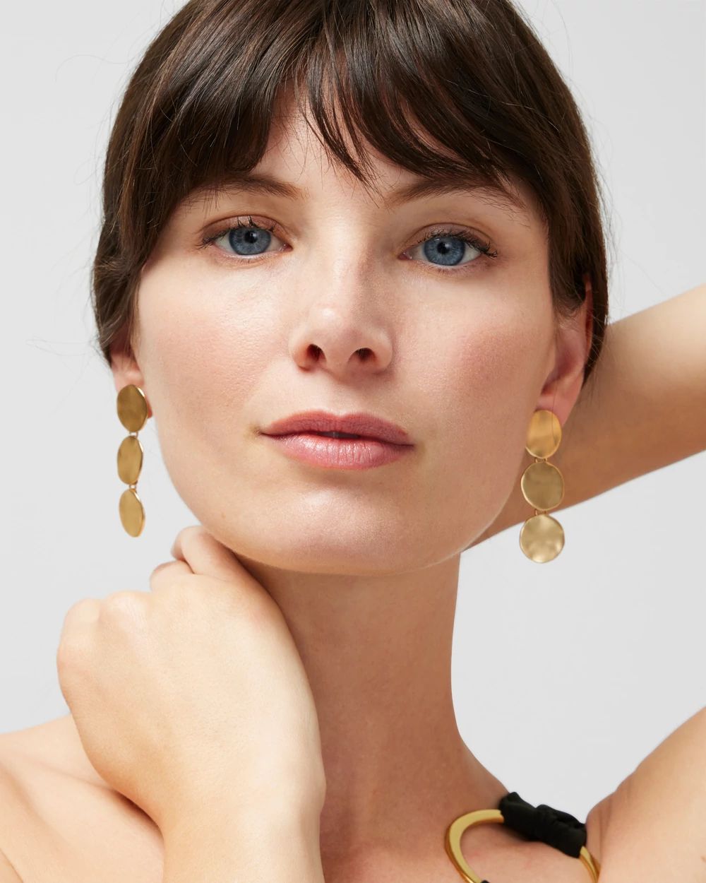 Goldtone Wavy Disc Linear Earrings