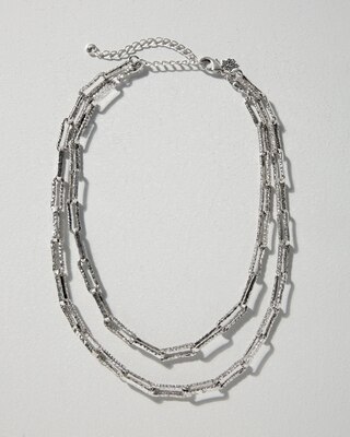 Convertible Silvertone Pavé Link Necklace