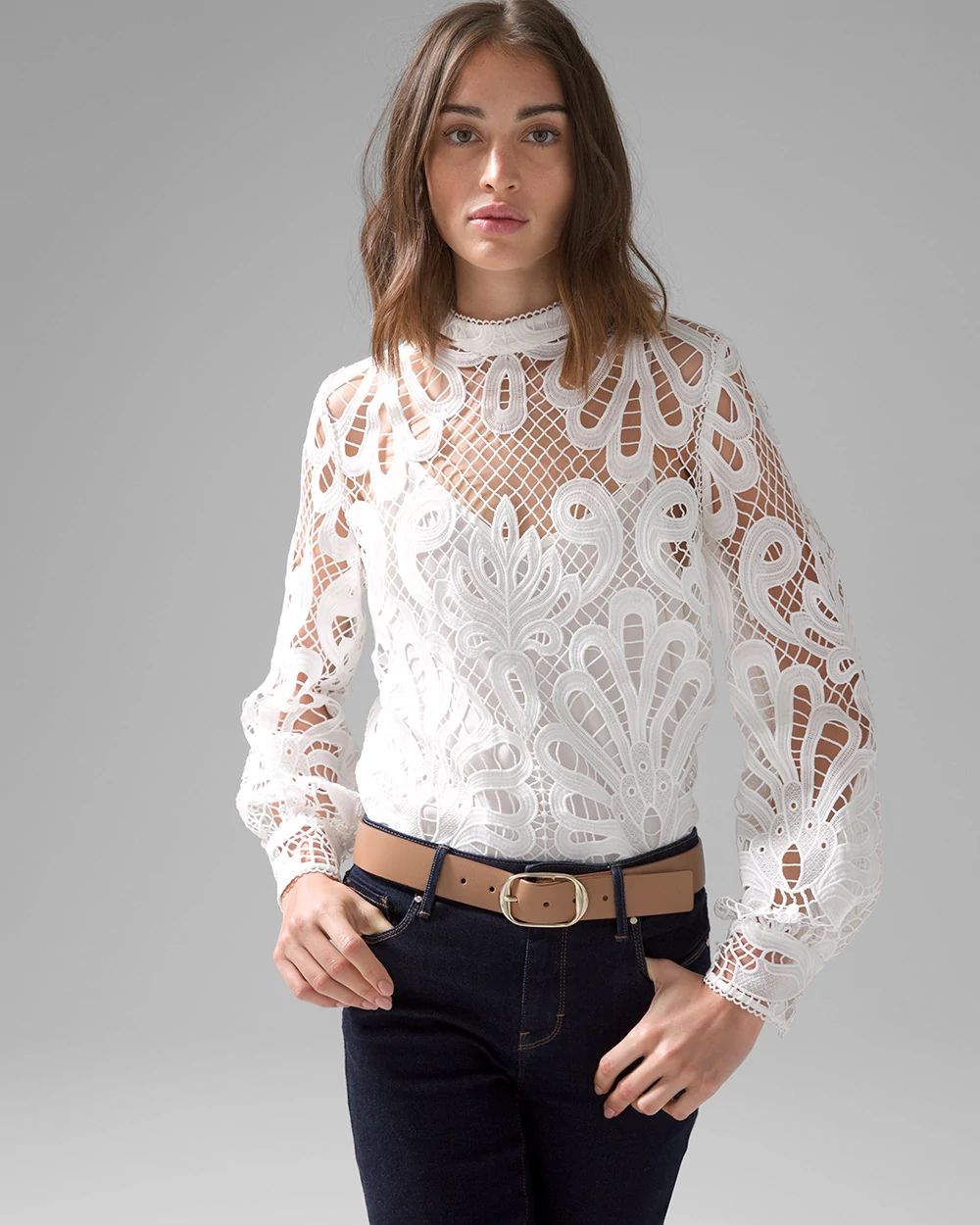 Mock Neck Lace Blouse