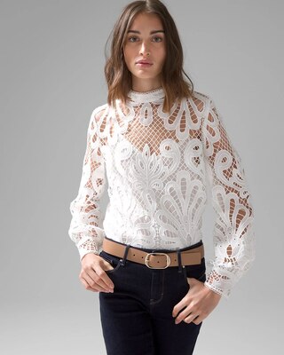 Mock Neck Lace Blouse