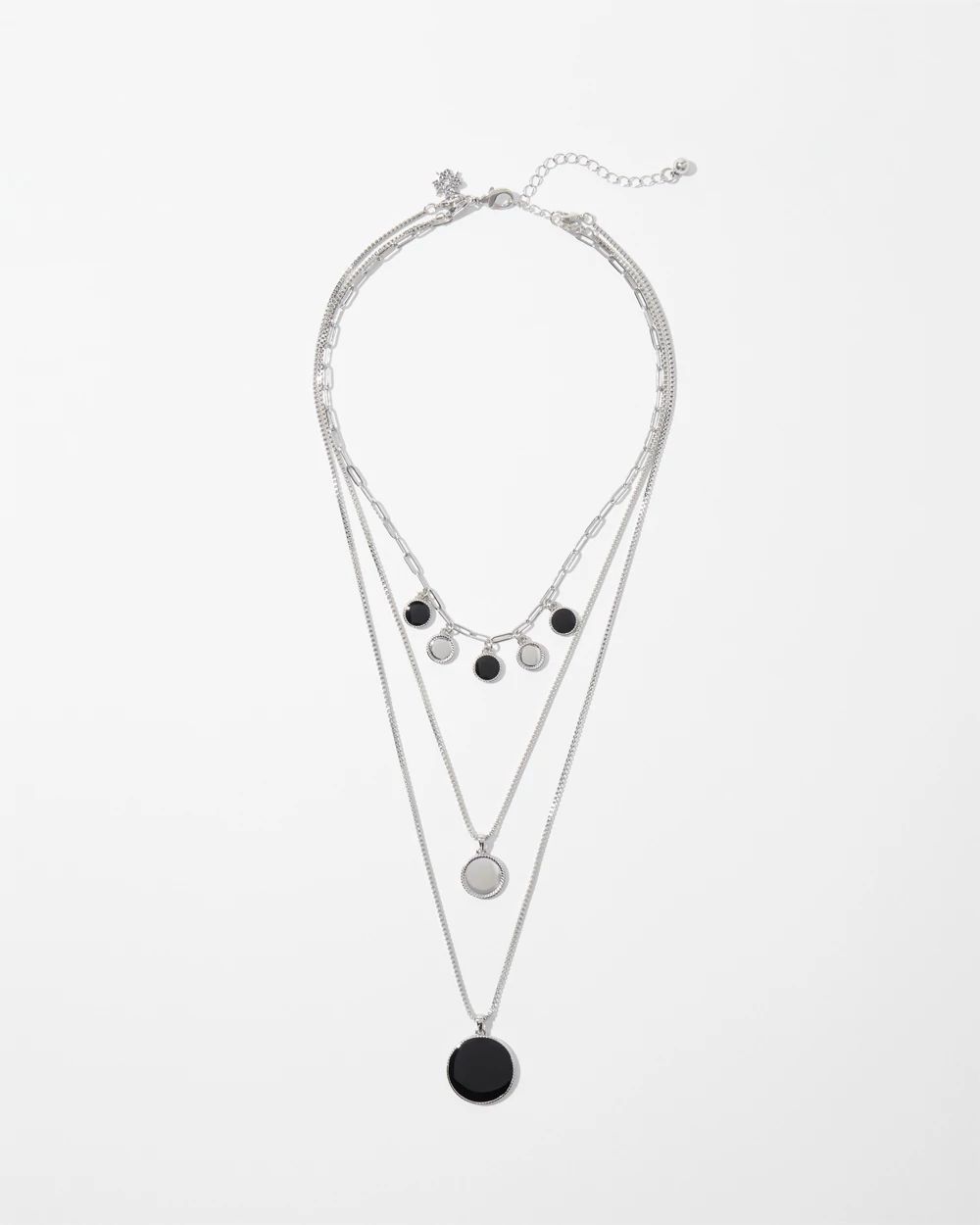 Silver + Black Disc Convertible Necklace