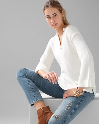 Elbow Sleeve V-Neck Pullover