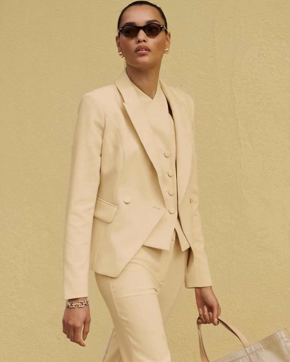 Petite Cropped Double Button Blazer