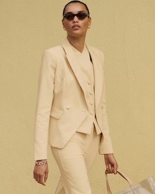 Petite Cropped Double Button Blazer