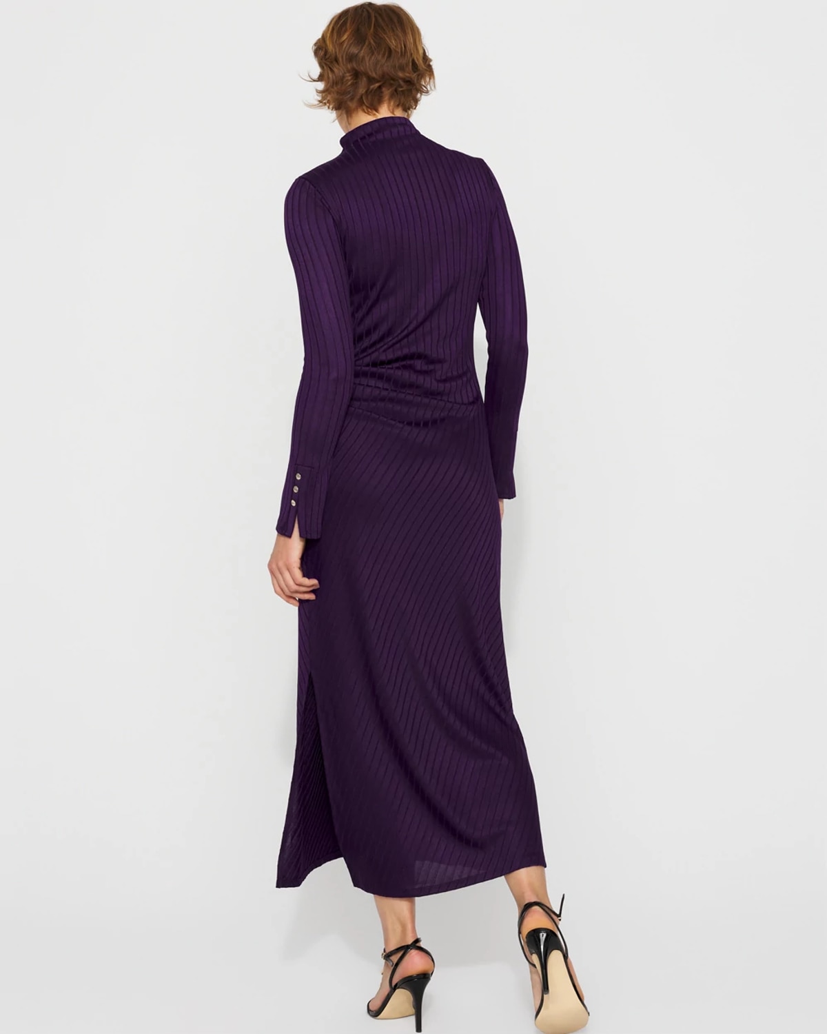 White House Black Market Petite Ribbed Long Sleeve Maxi Dress In Purple